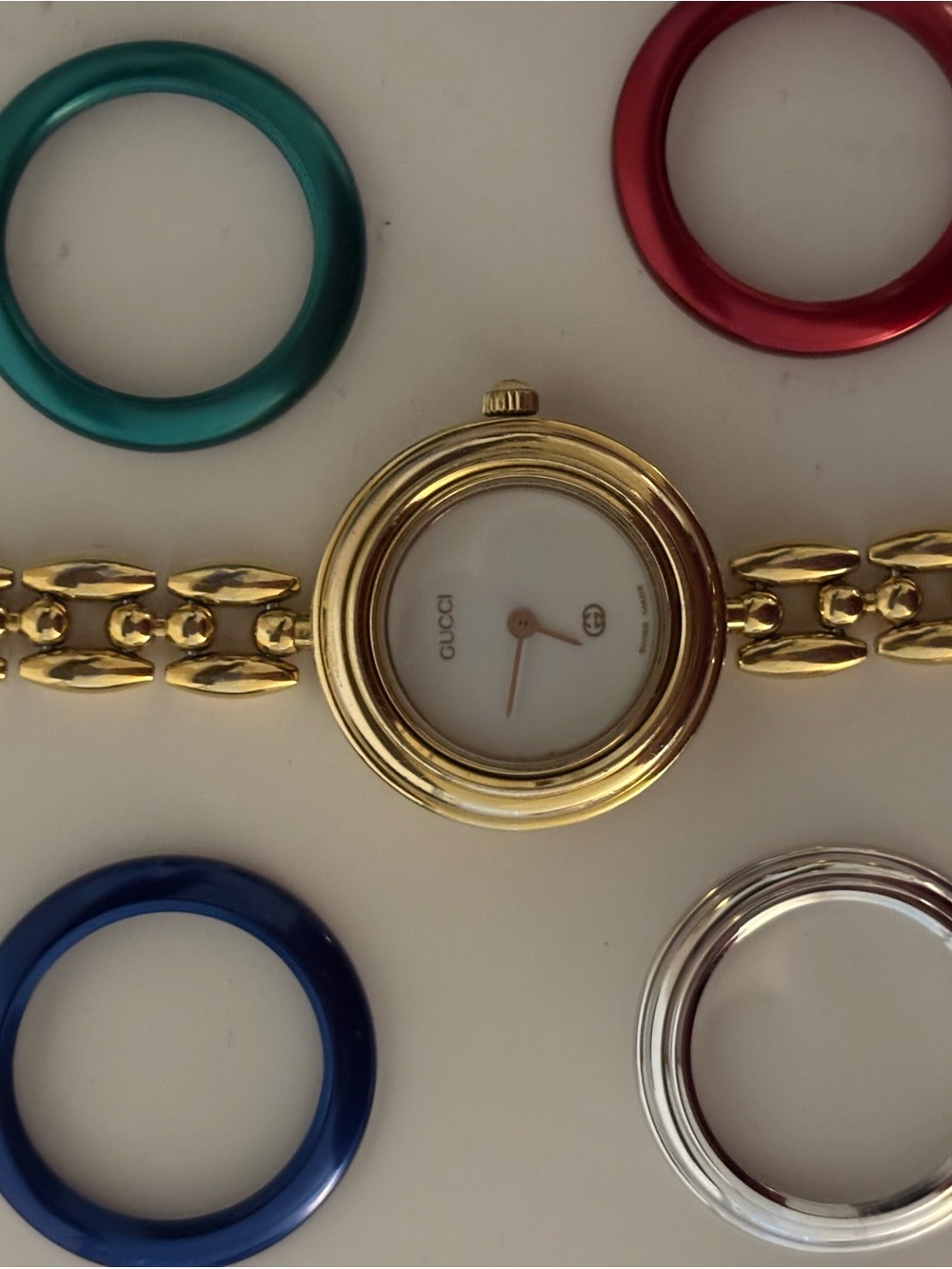 Authentic Gucci Gold Change Bezel 11/12 Rice Link 7.5” Bracelet Watch COA - Picture 2 of 16